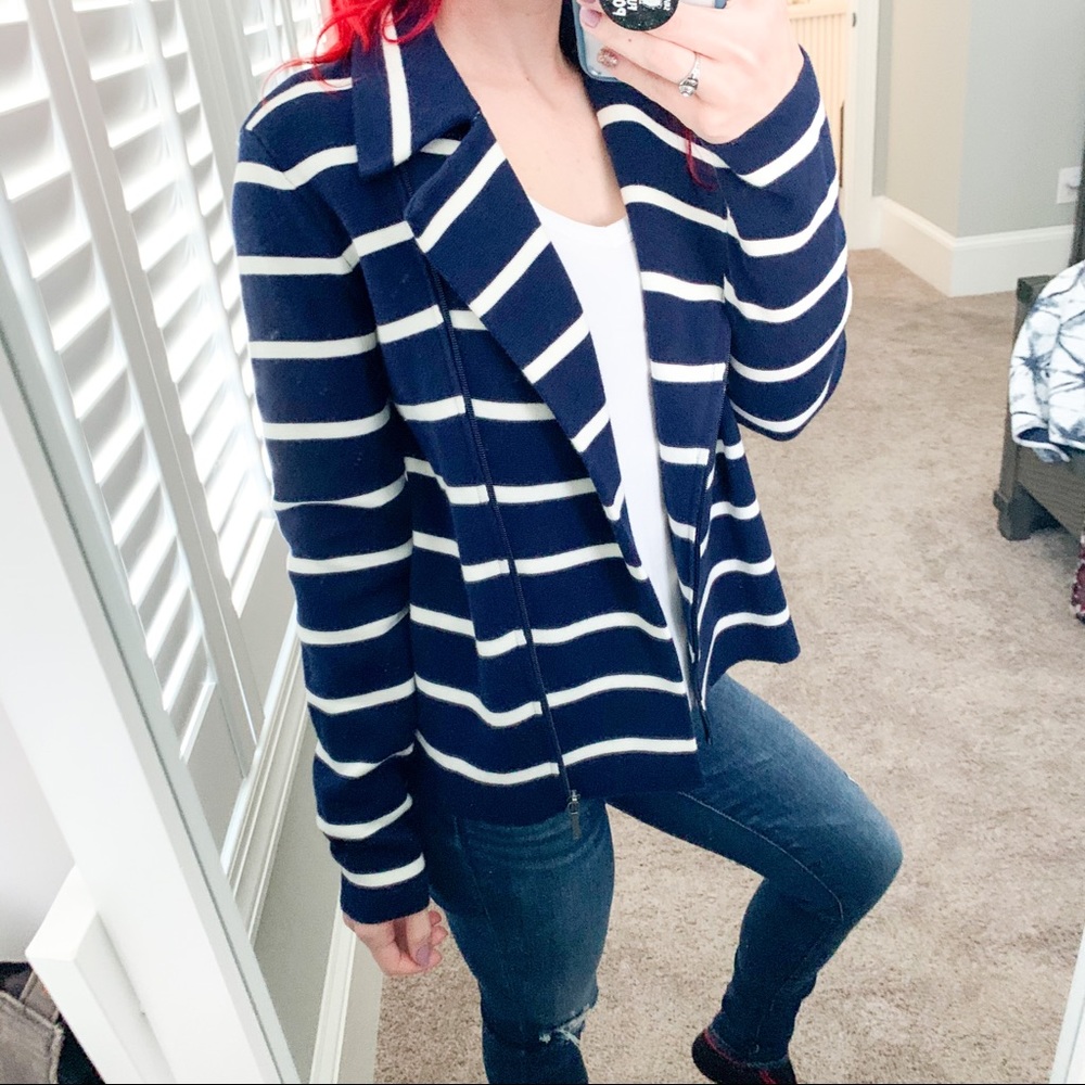 NWT Chaps Moto Striped Jacket